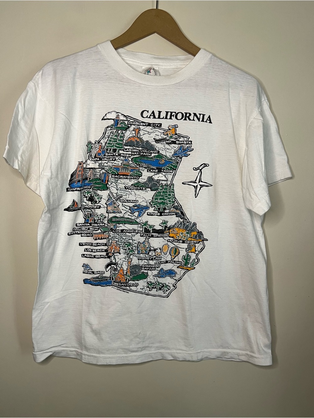 Vintage 90s California Map Tourist Souvenir Single Stitch T Shirt Size L